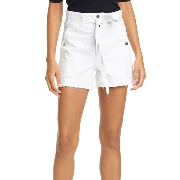 Frame White High-rise‎ Distressed Belted Denim Summer Jean Shorts size 28 Medium - Picture 1 of 12